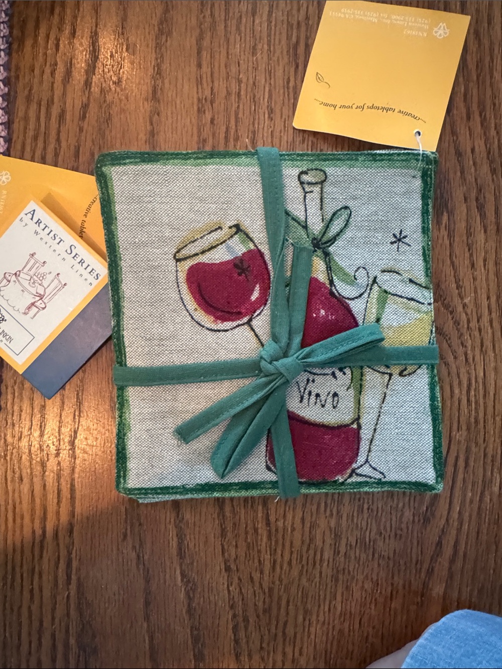 Artist Series Wine Themed Green Cloth Coasters - Set